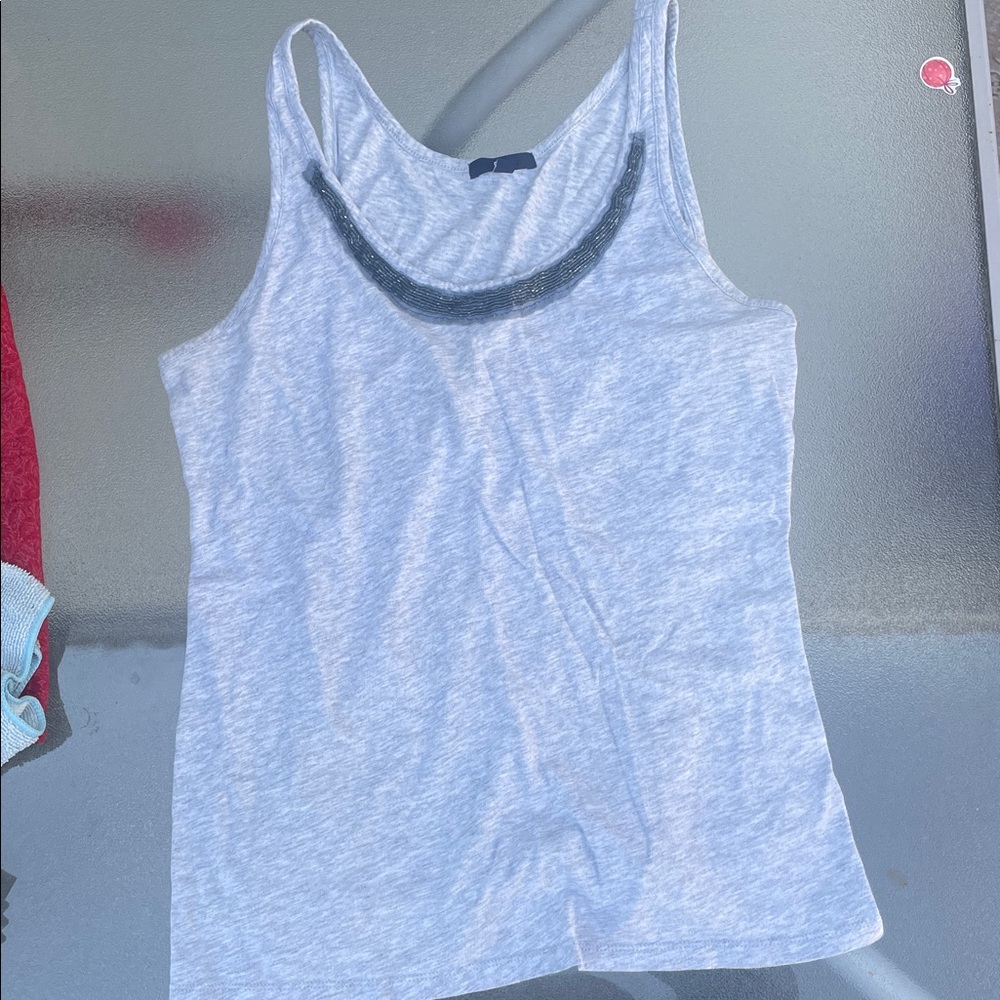 GAP Light Gray Top with Beaded Accents